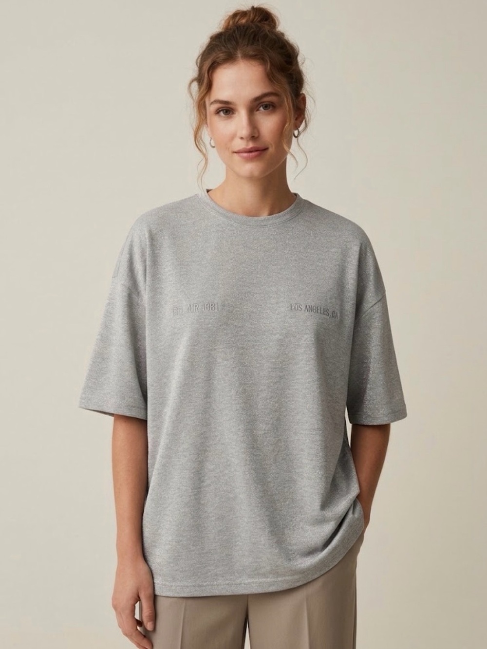Zara Metallic Grey Bel-Air 1981 Oversized Short Sleeve Sweatshirt Tee M